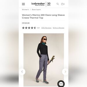 Icebreaker Black Merino Long Sleeve Top Size XL NWT